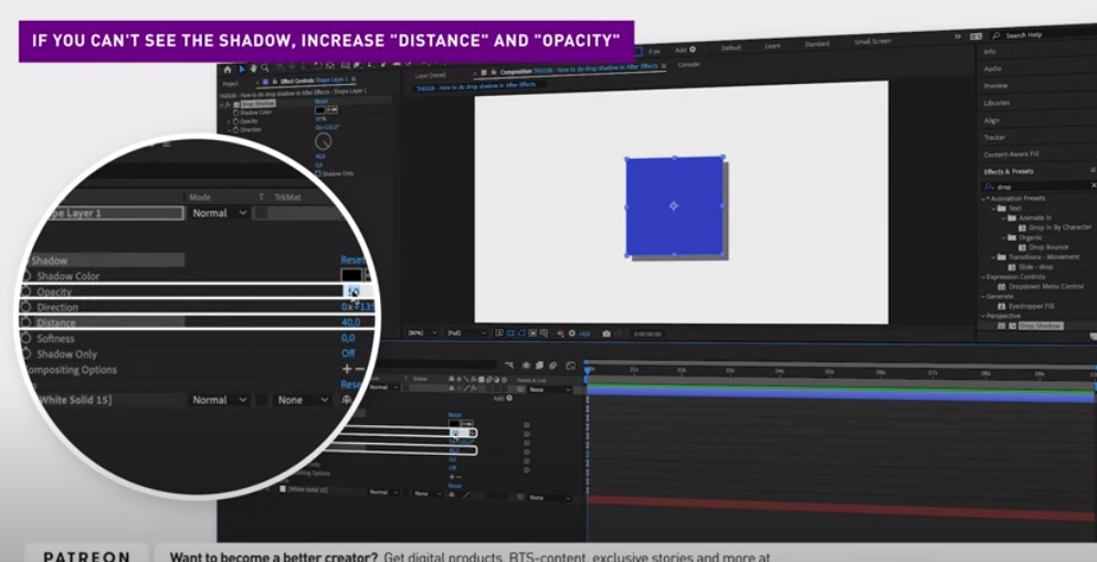 selecting a drop shadow effect