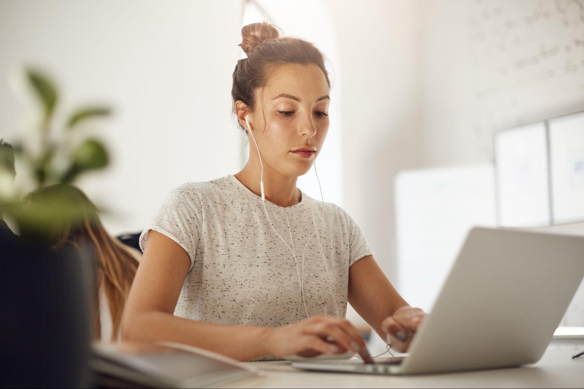 A woman working on her laptop