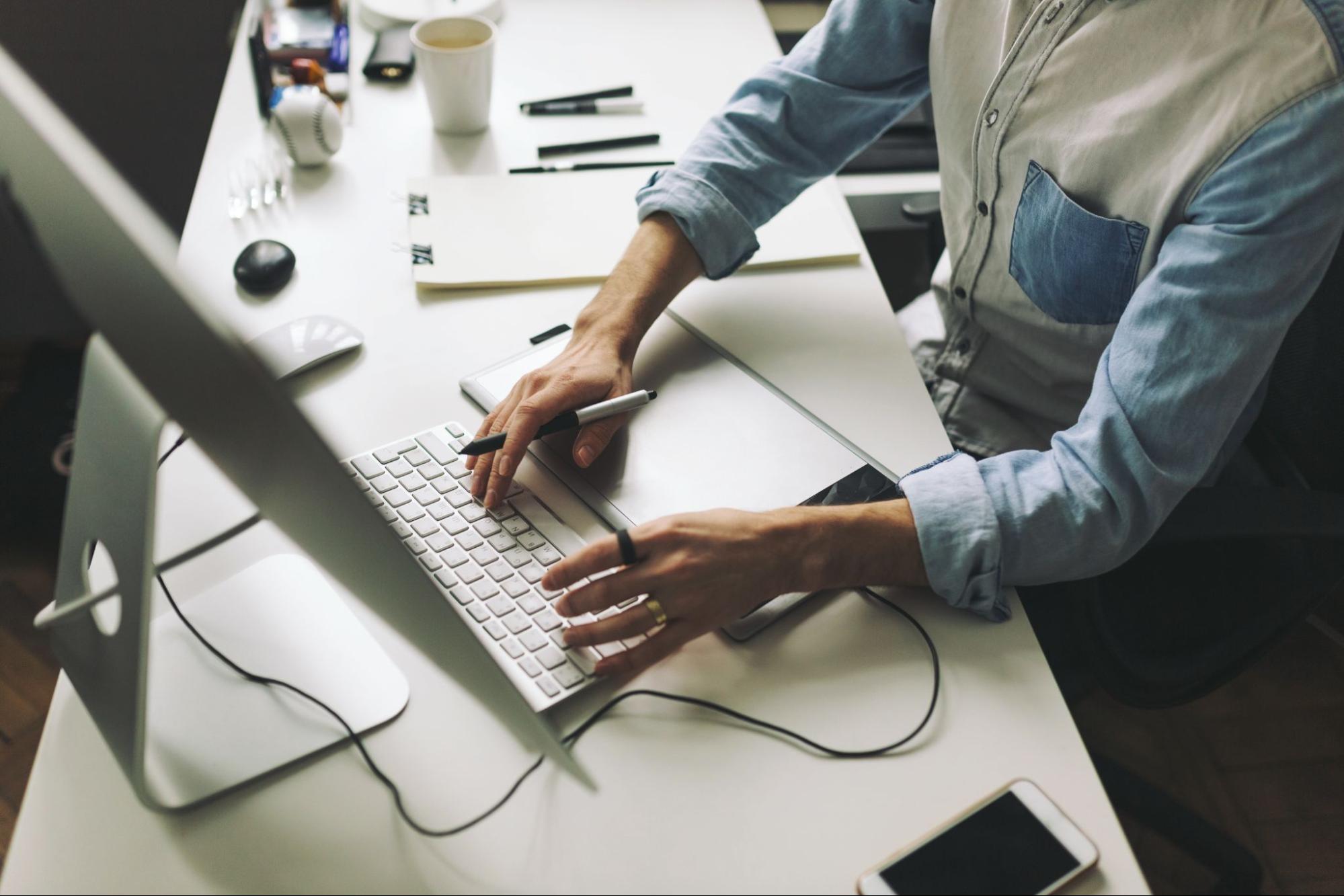 A peson working at a computer