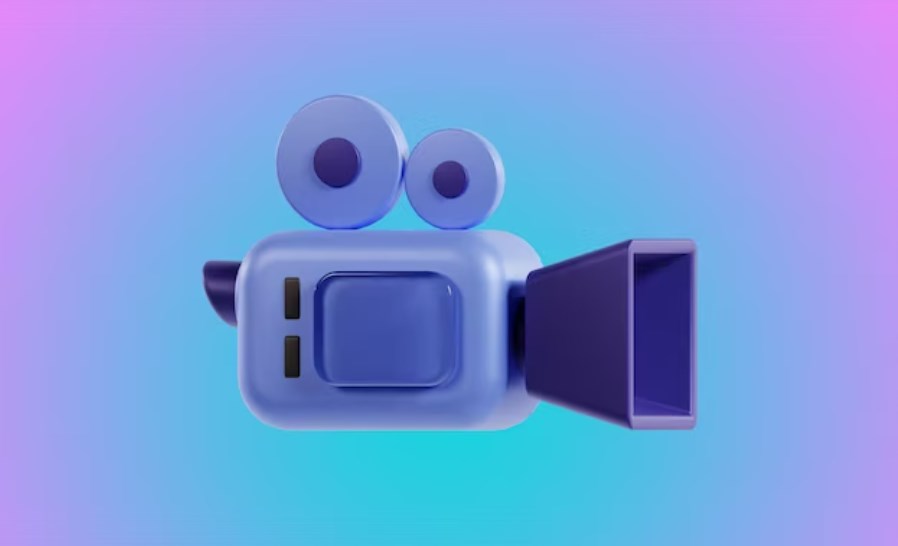 a 3D camera on the blue-and-purple background