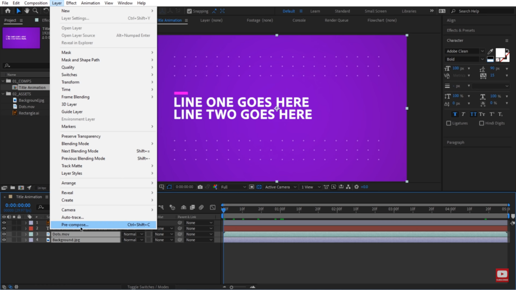 how to use pre-composition in After Effects